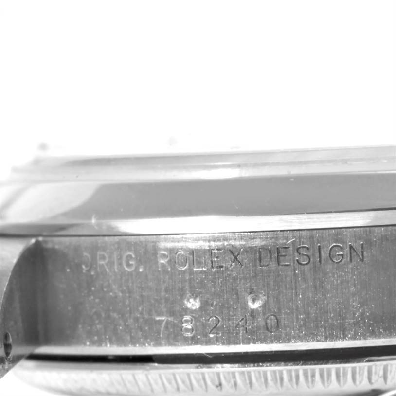 The image shows a close-up side view of the case with engravings of the Mid-Size Rolex watch, highlighting "ORIG. ROLEX DESIGN" and model number 78240.