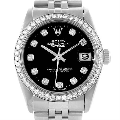Photo of Rolex Midsize Datejust Stainless Steel Black Diamond Dial Watch 68240