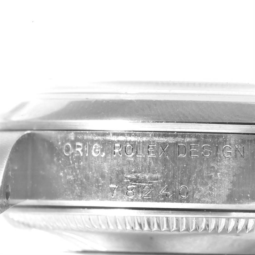 The image shows the side engraving on the case of a Mid-Size Rolex watch, displaying "ORIG. ROLEX DESIGN" and the model number "78240."