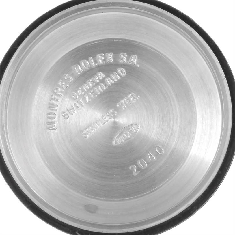 This image displays the inner side of a Rolex Mid-Size 68240 Women's Stainless Steel White Dial 68240 Women's Stainless Steel White Dial watch case back, showing the engravings.