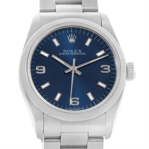 Photo of Rolex Midsize Oyster Perpetual Blue Dial Stainless Steel Watch 67480