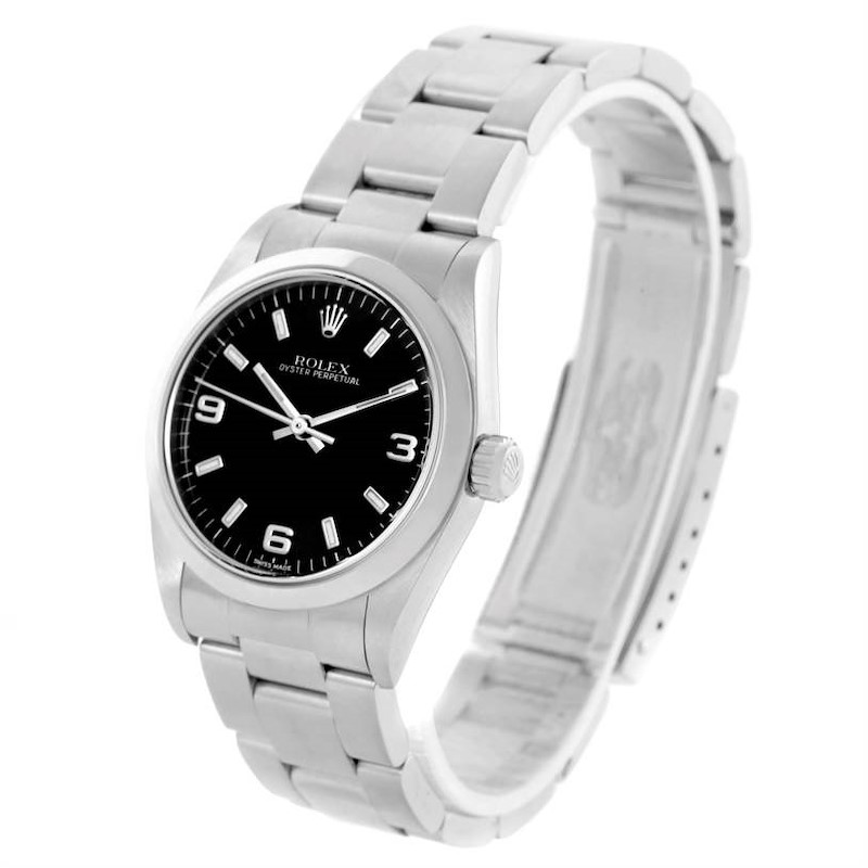 Rolex Midsize Datejust Black Dial Oyster Bracelet Steel Watch 77080 SwissWatchExpo
