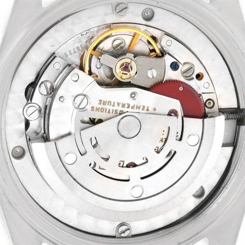 This image shows a close-up view of the movement components inside a Rolex Mid-Size 68273 Women's Steel and Gold (two tone) Champagne Dial 68273 Women's Steel and Gold (two tone) Champagne Dial watch.