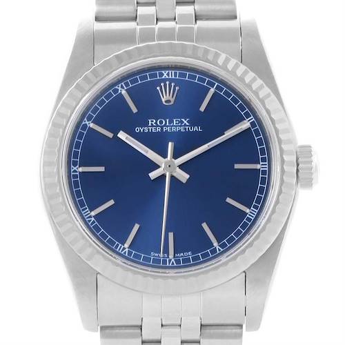 Photo of Rolex Datejust Midsize Steel 18K White Gold Blue Dial Watch 77014