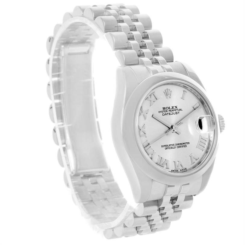 The Mid-Size Rolex watch is displayed at a three-quarter angle, showcasing the dial, bezel, and bracelet.