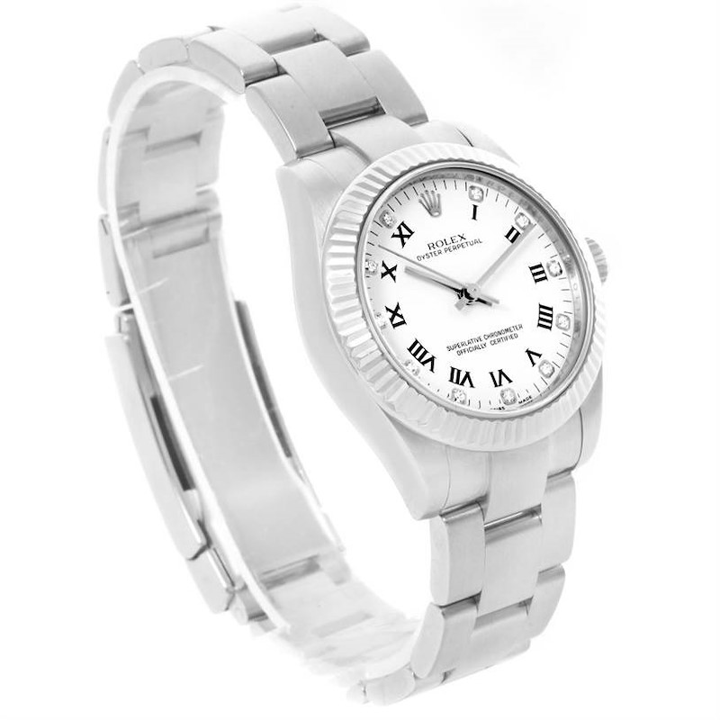 Rolex Oyster Perpetual Midsize Steel White Diamond Dial Watch 177234 SwissWatchExpo