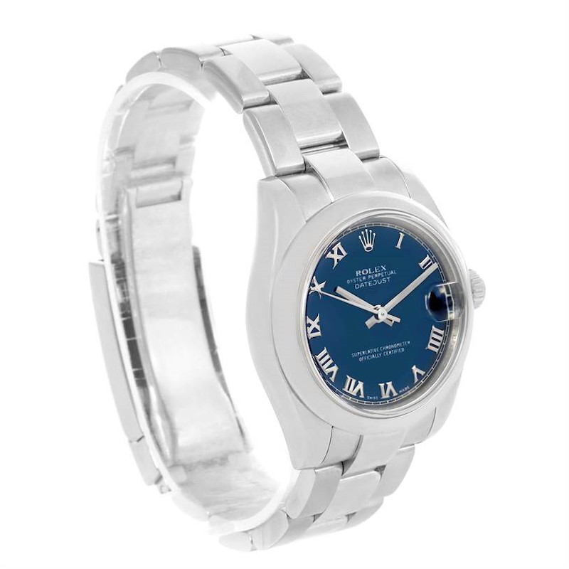 Rolex Midsize Datejust Blue Roman Dial Stainless Steel Watch 178240 SwissWatchExpo