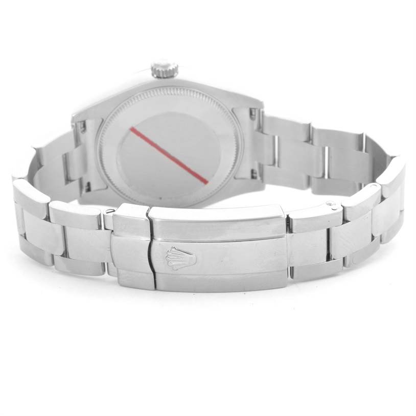 The image shows the backside including the clasp and bracelet of a Mid-Size Rolex watch.