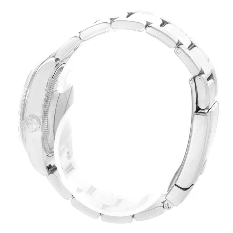 The image shows a side profile of a Mid-Size Rolex watch featuring its bracelet and case.