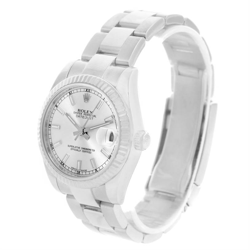 The image shows a Rolex Mid-Size 178274 Women's Stainless Steel Silver Dial 178274 Women's Stainless Steel Silver Dial Oyster Perpetual Datejust watch at a slight angle, highlighting the face, band, and part of the clasp.