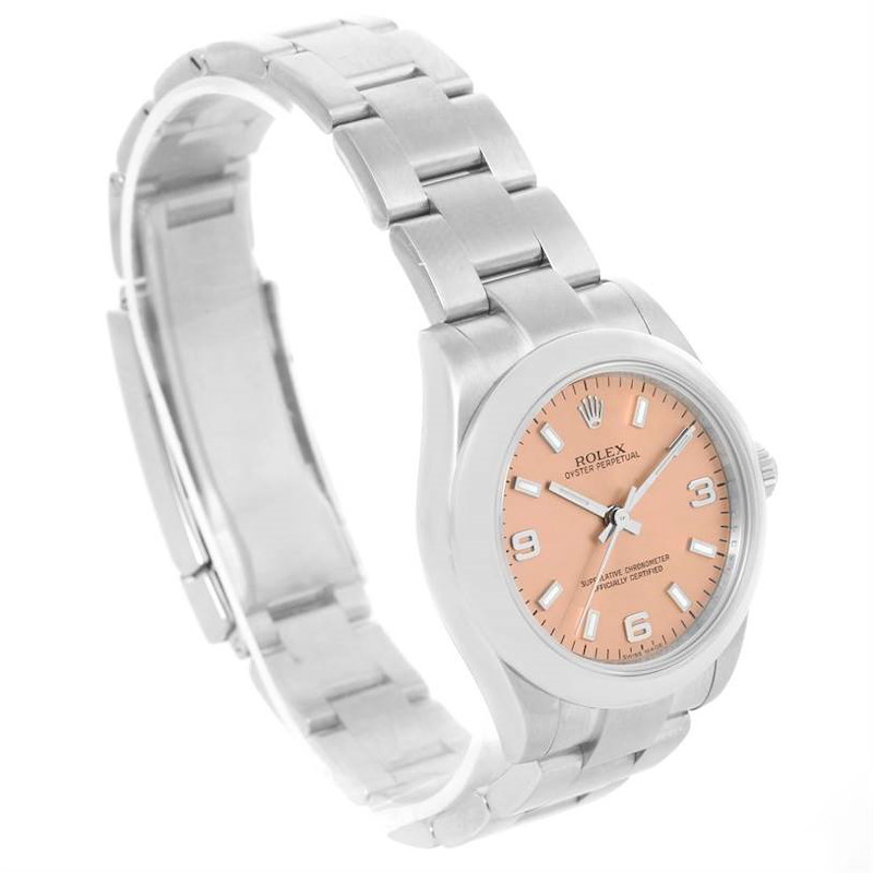 Rolex Midsize Salmon Dial Oyster Bracelet Steel Ladies Watch 177200 SwissWatchExpo