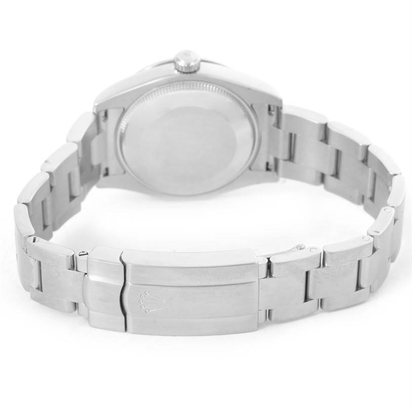 This image shows the back case, bracelet, and clasp of the Rolex Mid-Size 177200 Women's Stainless Steel Pink Dial 177200 Women's Stainless Steel Pink Dial model from a rear angle.