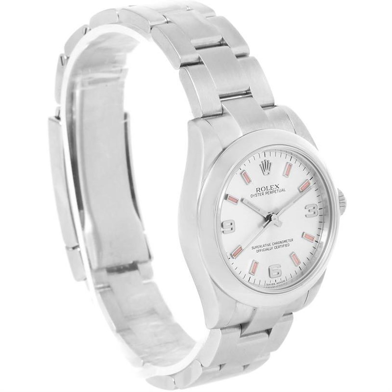 Rolex Midsize Silver Dial Pink Hour Markers Steel Ladies Watch 177200 SwissWatchExpo