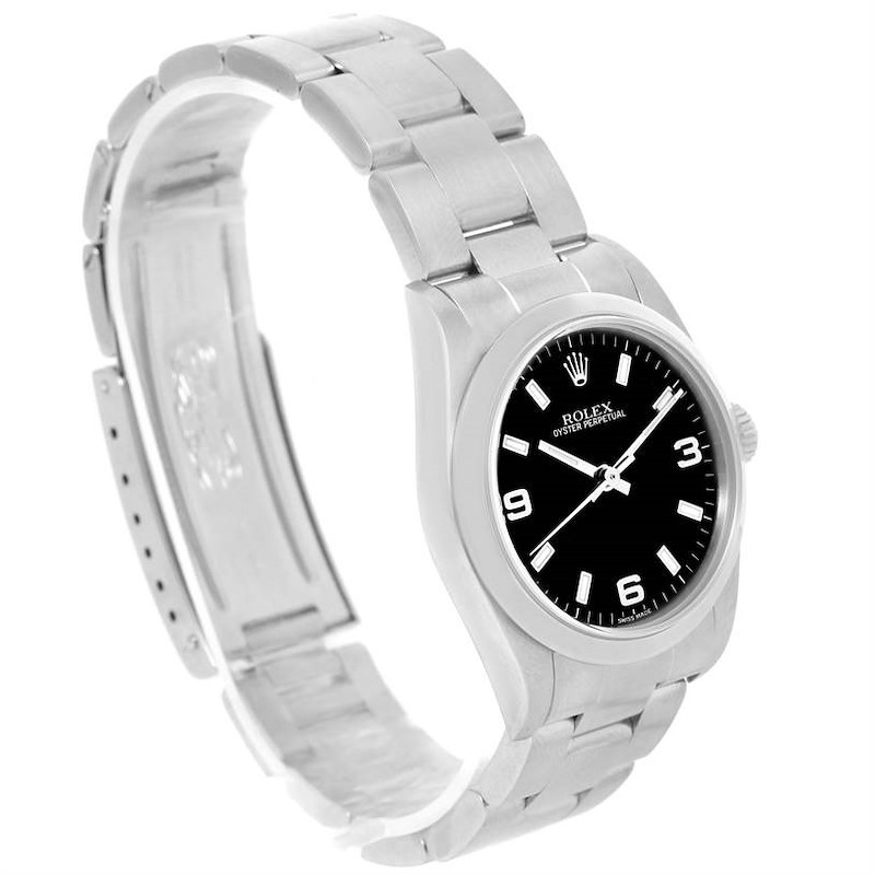 Rolex Midsize Black Dial Oyster Bracelet Steel Watch 77080 SwissWatchExpo