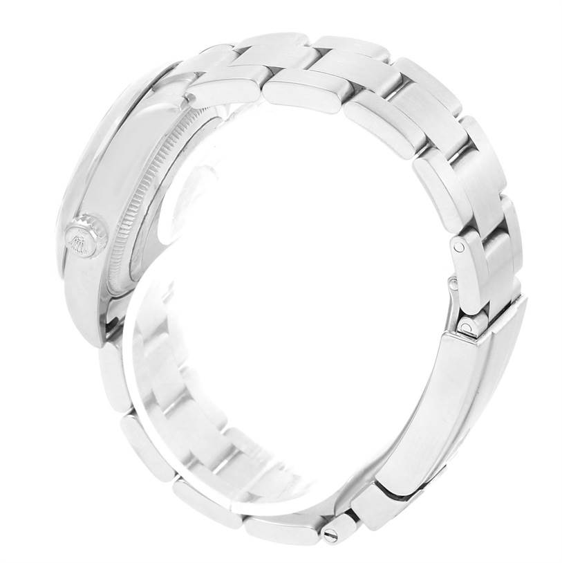 The image shows the side view of a Rolex Mid-Size 177200 Women's Stainless Steel Silver Dial 177200 Women's Stainless Steel Silver Dial watch, highlighting its clasp and bracelet.