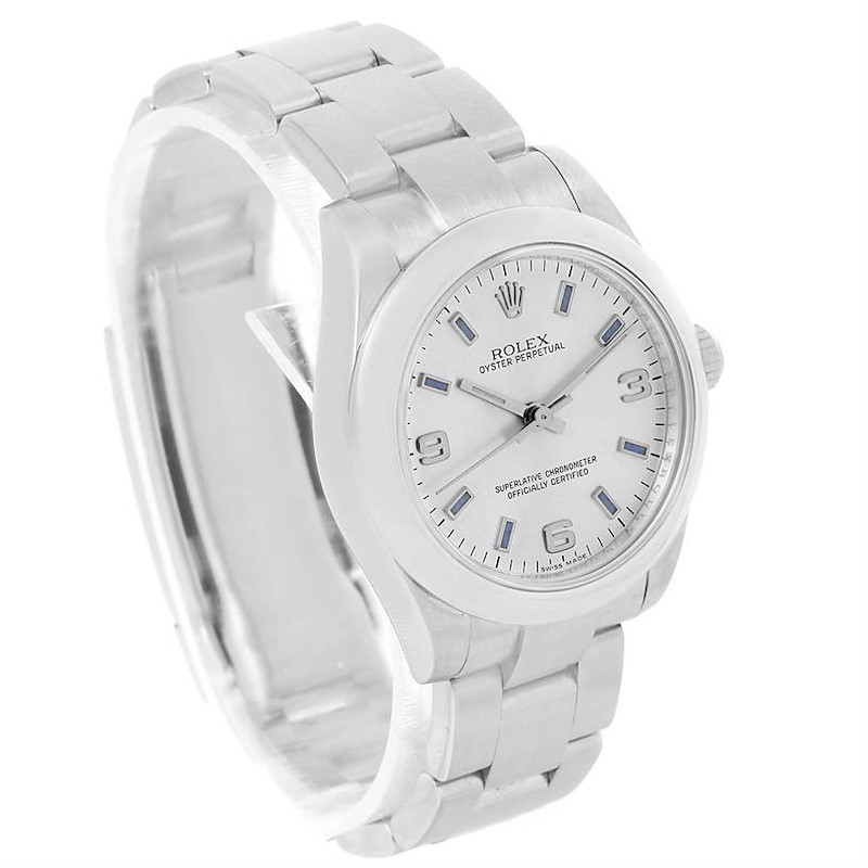 Rolex Midsize Silver Dial Blue Hour Markers Steel Ladies Watch 177200 SwissWatchExpo