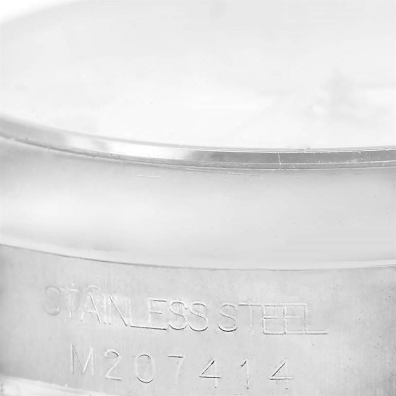 The image shows a close-up of the caseback of a stainless steel Rolex Mid-Size 177200 Women's Stainless Steel Silver Dial 177200 Women's Stainless Steel Silver Dial model, highlighting its serial number.