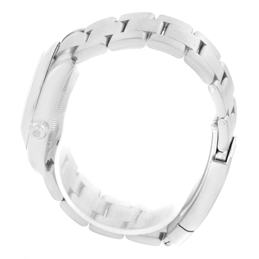 This image shows a side view of the Mid-Size Rolex watch, highlighting the bracelet links and clasp.