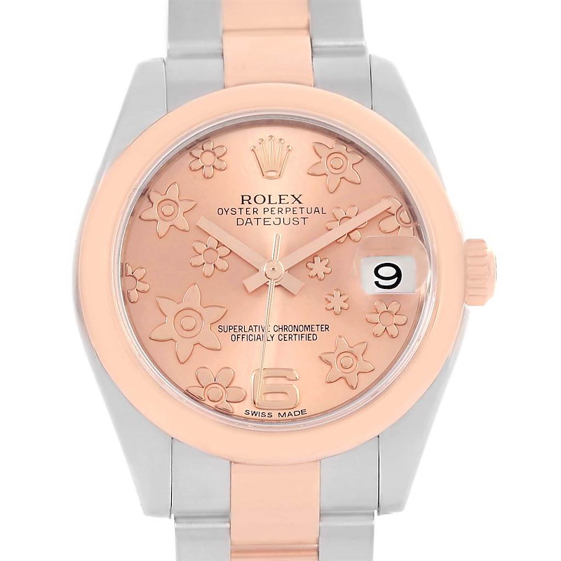 Rolex Datejust Midsize Steel Rose Gold Pink Floral Dial Watch 178241 SwissWatchExpo