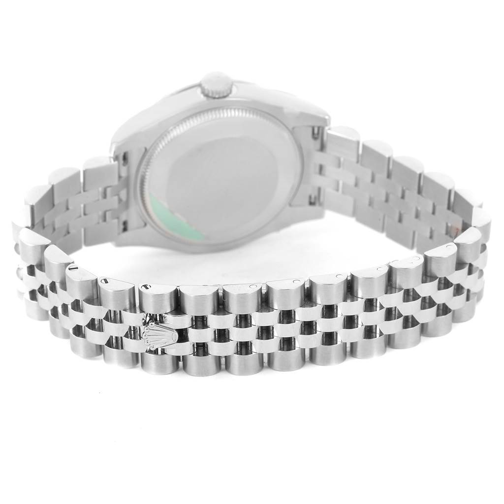 The image shows the back view of a Mid-Size Rolex watch, highlighting the bracelet and case back.