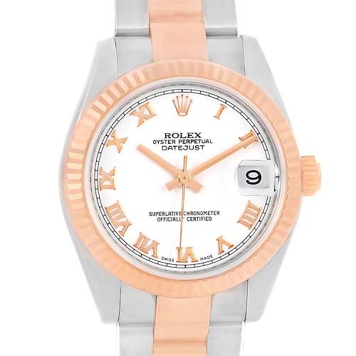 Photo of Rolex Datejust Midsize Steel Rose Gold White Roman Dial Watch 178271