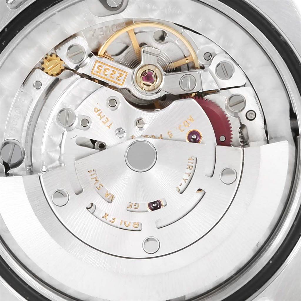 This image shows the intricate internal mechanical movement of a Rolex Mid-Size 178274 Women's Stainless Steel Silver Dial 178274 Women's Stainless Steel Silver Dial model watch from a close-up, top-down angle.