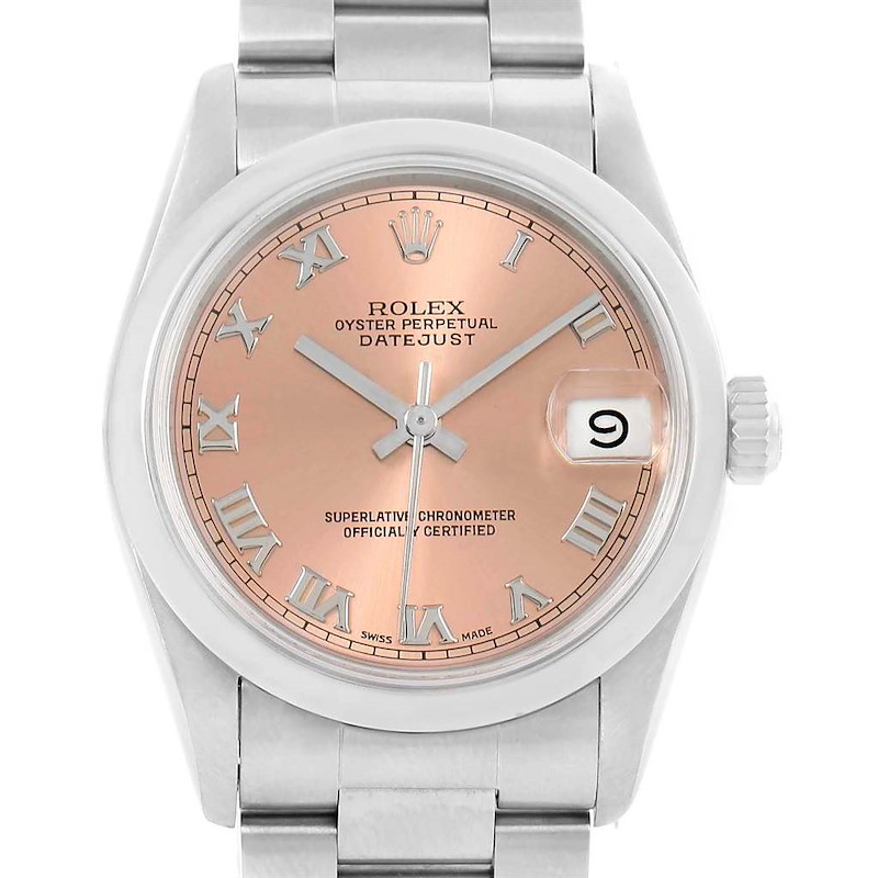 Rolex Midsize Datejust Stainless Steel Salmon Roman Dial Watch 68240 SwissWatchExpo