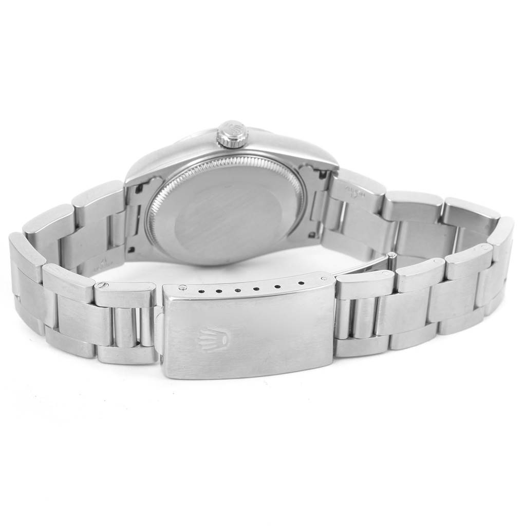This image shows the back and bracelet of a Rolex Mid-Size 68240 Women's Stainless Steel White Dial 68240 Women's Stainless Steel White Dial model watch from a rear angle.