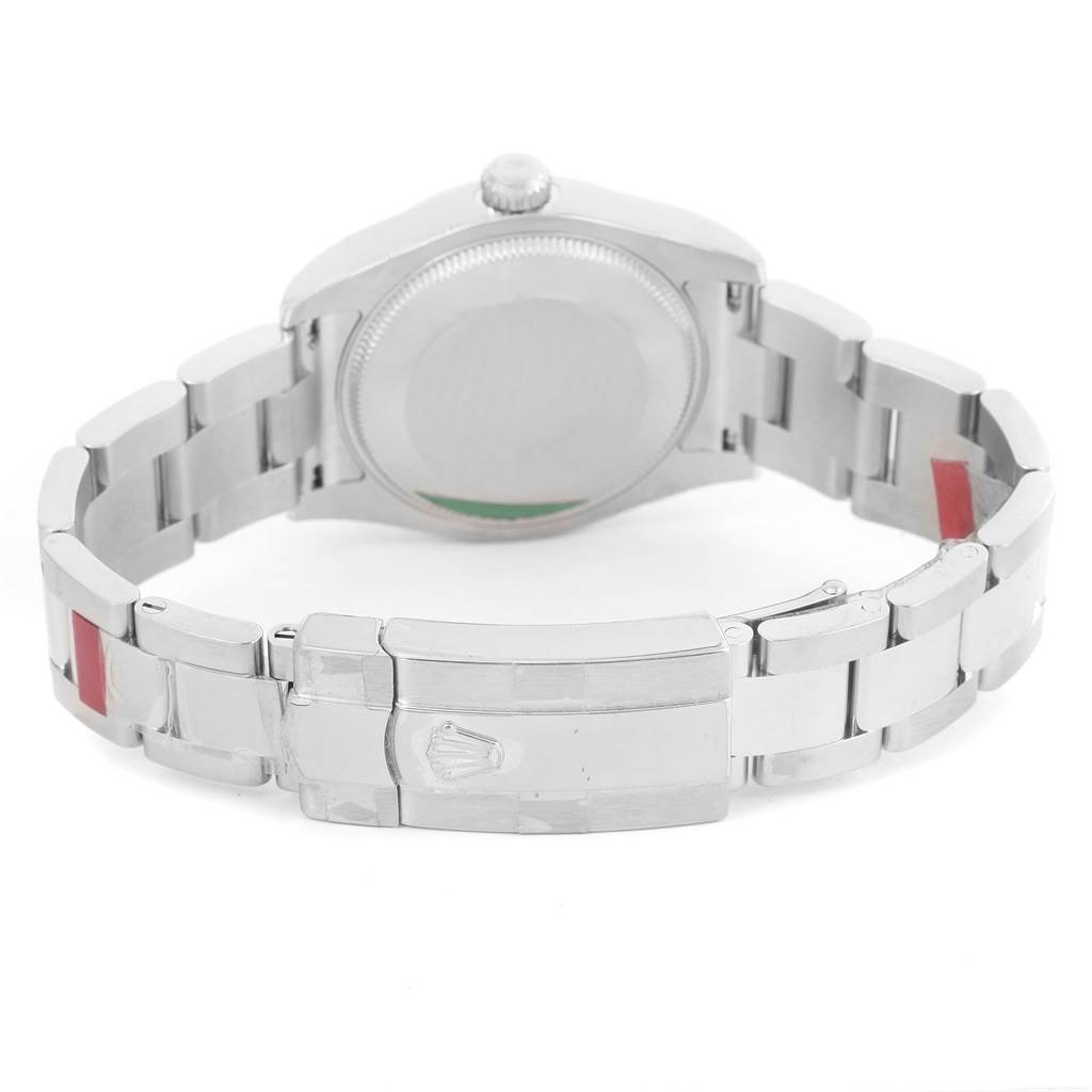 This image shows the back view of a Rolex Mid-Size 178240WSO Women's Stainless Steel White Dial 178240WSO Women's Stainless Steel White Dial watch, highlighting the case back and bracelet.