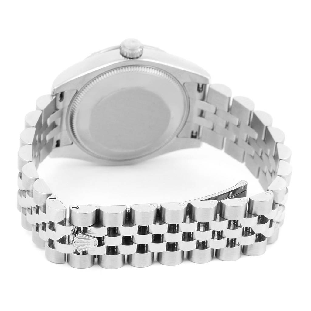 The image shows the back view of a Rolex Mid-Size 178344 Women's Stainless Steel Black Dial 178344 Women's Stainless Steel Black Dial model watch, highlighting its case back and stainless steel bracelet.