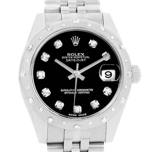 Photo of Rolex Datejust Midsize Black Dial Steel Diamond Watch 178344 Box Papers