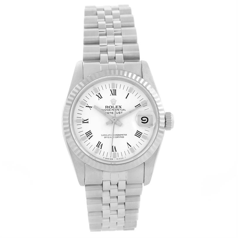 The Rolex Mid-Size 68274 Women's Stainless Steel White Dial 68274 Women's Stainless Steel White Dial watch is shown from the front, displaying the dial, bezel, and bracelet.