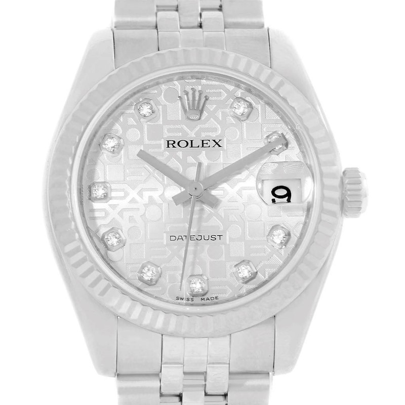 Rolex Datejust Midsize Steel 18k White Gold Diamond Watch 178274 SwissWatchExpo
