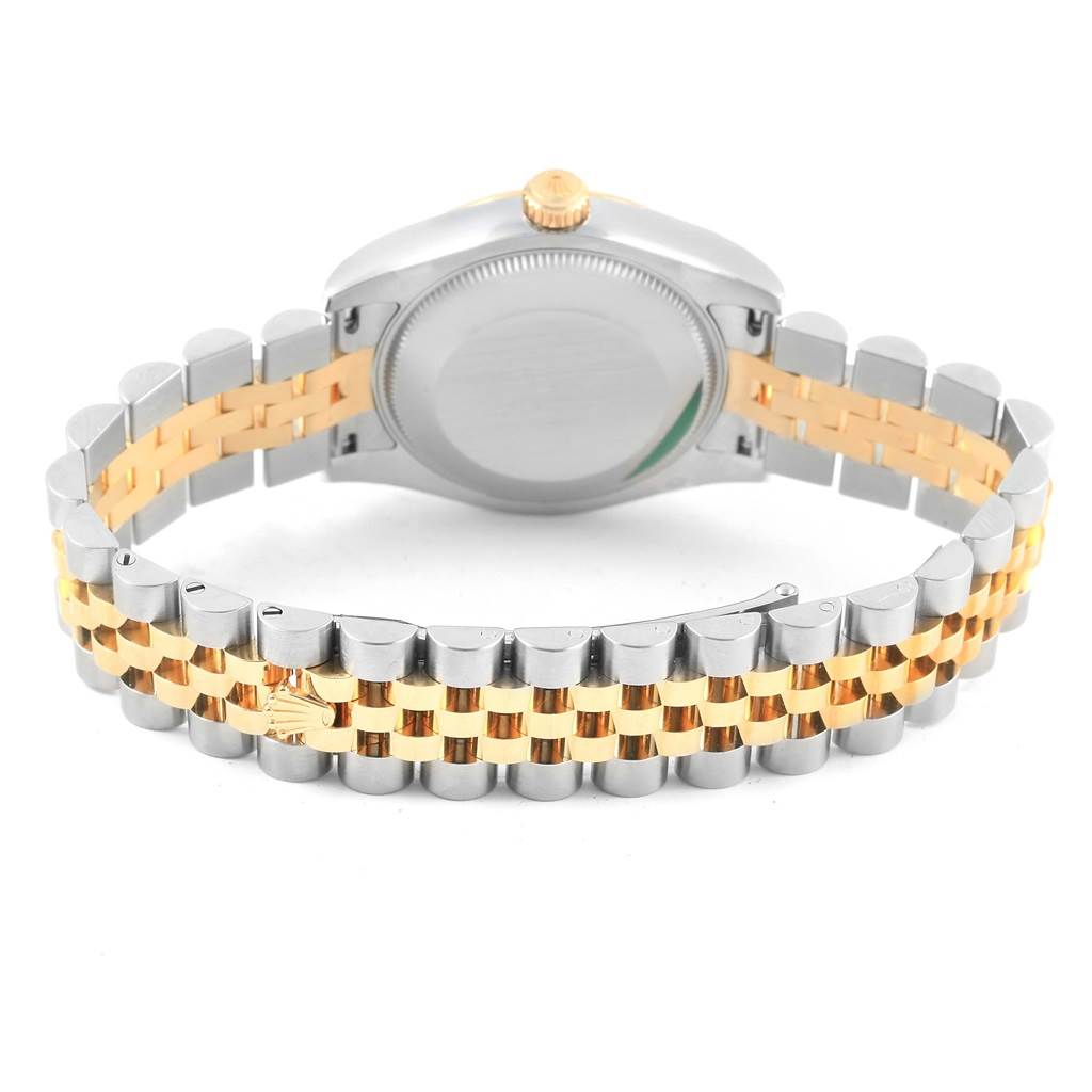 The image shows the back view of a Rolex Mid-Size 178273 Women's Steel and Gold (two tone) White Dial 178273 Women's Steel and Gold (two tone) White Dial watch, focusing on the case back and the two-tone bracelet.