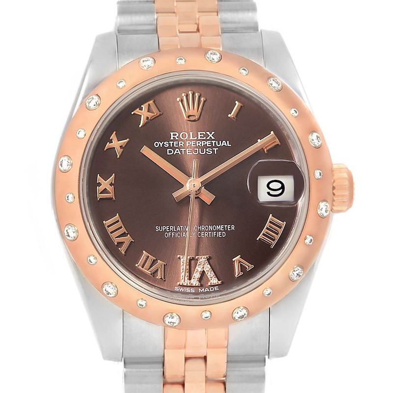 Rolex Datejust 31 Midsize Steel Everose Gold Diamond Watch 178341 SwissWatchExpo