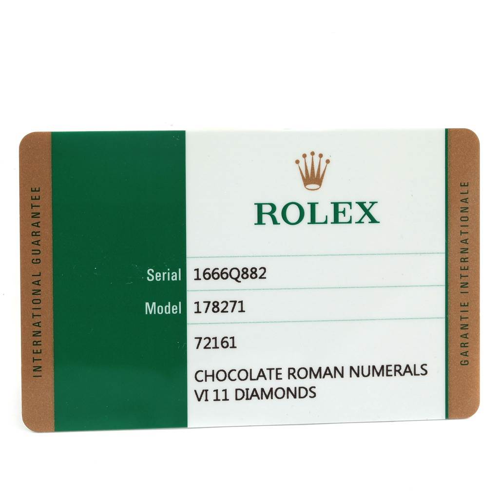 The image shows a Rolex international guarantee card for the Mid-Size model 178271.