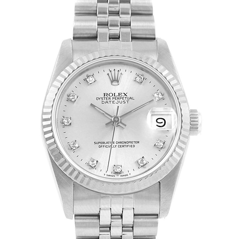 Rolex Datejust Midsize Steel 18k White Gold Diamond Ladies Watch 68274 SwissWatchExpo