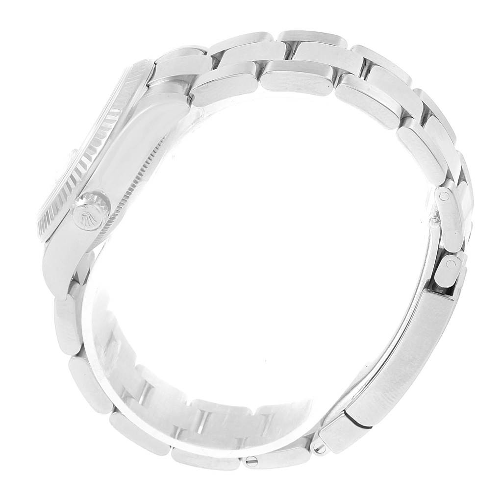 The image shows a side profile of a Rolex Mid-Size 178274 Women's Stainless Steel White Dial 178274 Women's Stainless Steel White Dial model watch, highlighting the bracelet and clasp.