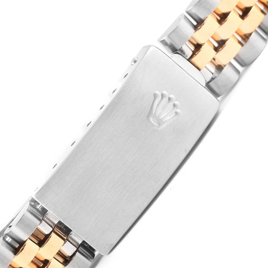 This image shows the clasp of a Rolex Mid-Size 68273 Women's Steel and Gold (two tone) Champagne Dial 68273 Women's Steel and Gold (two tone) Champagne Dial watch, featuring the signature Rolex crown logo.
