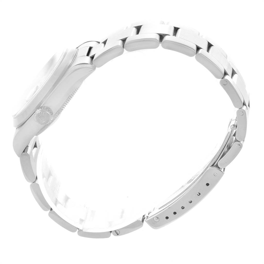 This image shows a side profile view of a Mid-Size Rolex watch, highlighting the bracelet and side of the case.