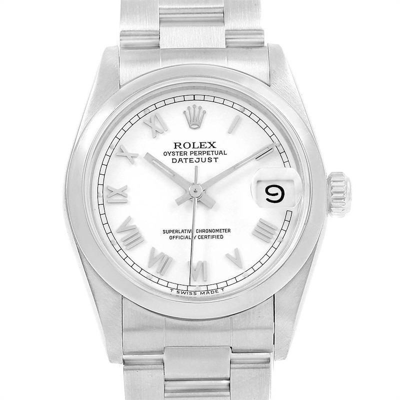 Rolex Midsize Datejust 31mm White Roman Dial Ladies Steel Watch 68240 SwissWatchExpo