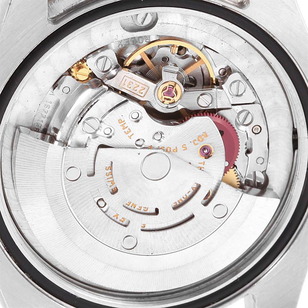 This image shows the interior movement mechanism of the Rolex Mid-Size 177210 Women's Stainless Steel Blue Dial 177210 Women's Stainless Steel Blue Dial model watch at a close-up angle.