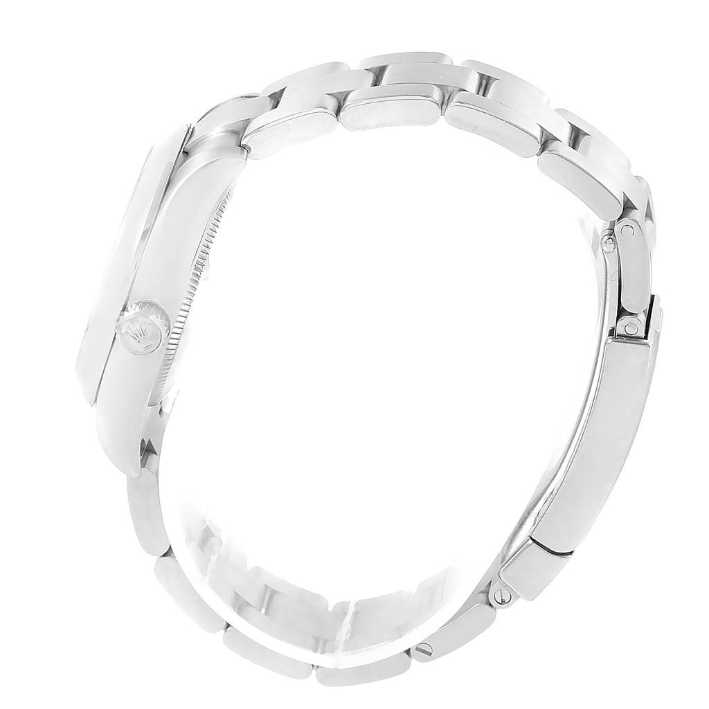 This image shows a side view of a Rolex Mid-Size 177200 Men's Stainless Steel Burgundy Dial 177200 Men's Stainless Steel Burgundy Dial model watch, highlighting the bracelet, clasp, and side of the case.