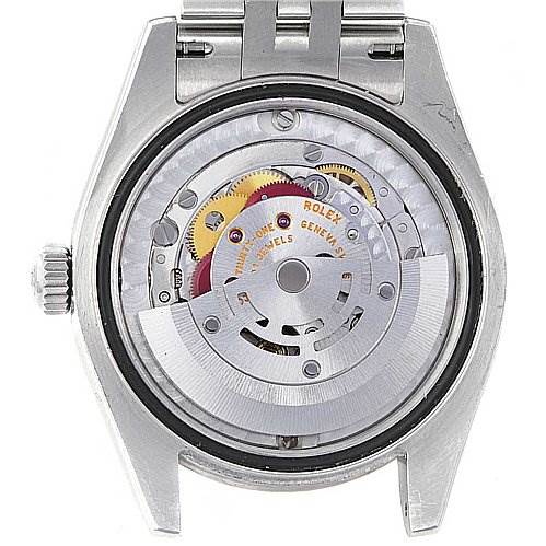 This image shows the back view of a Rolex Mid-Size 178274 Stainless Steel White Dial 178274 Stainless Steel White Dial model watch, featuring its internal mechanical movement.