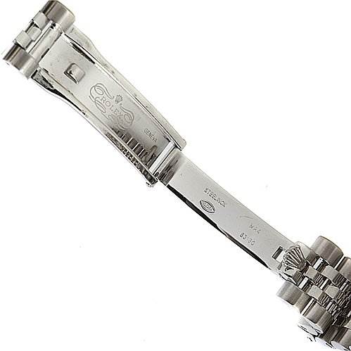 The image shows the clasp and part of the bracelet of a Rolex Mid-Size 178274 Stainless Steel White Dial 178274 Stainless Steel White Dial watch, with the bracelet fully extended.