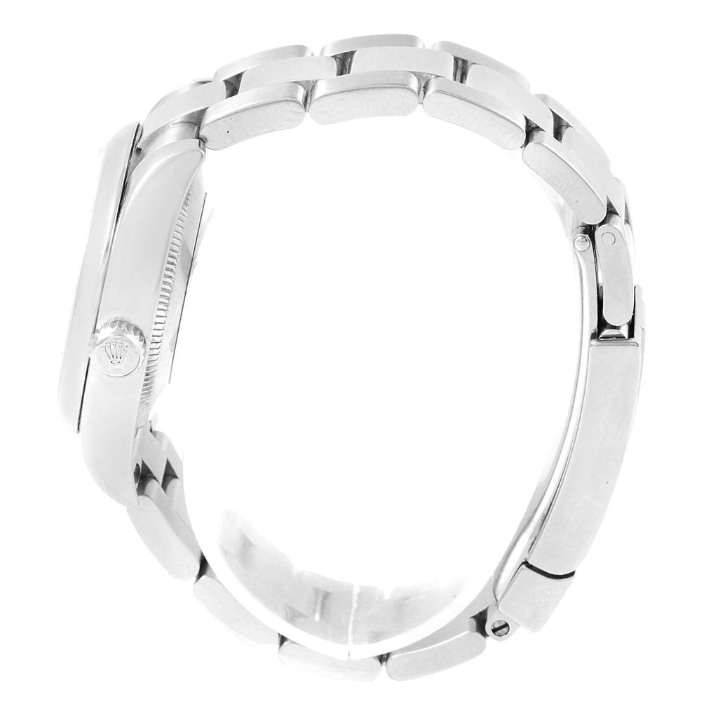 The image shows a side view of a Rolex Mid-Size 178240 Women's Stainless Steel White Dial 178240 Women's Stainless Steel White Dial watch, highlighting its case, crown, and metal bracelet.