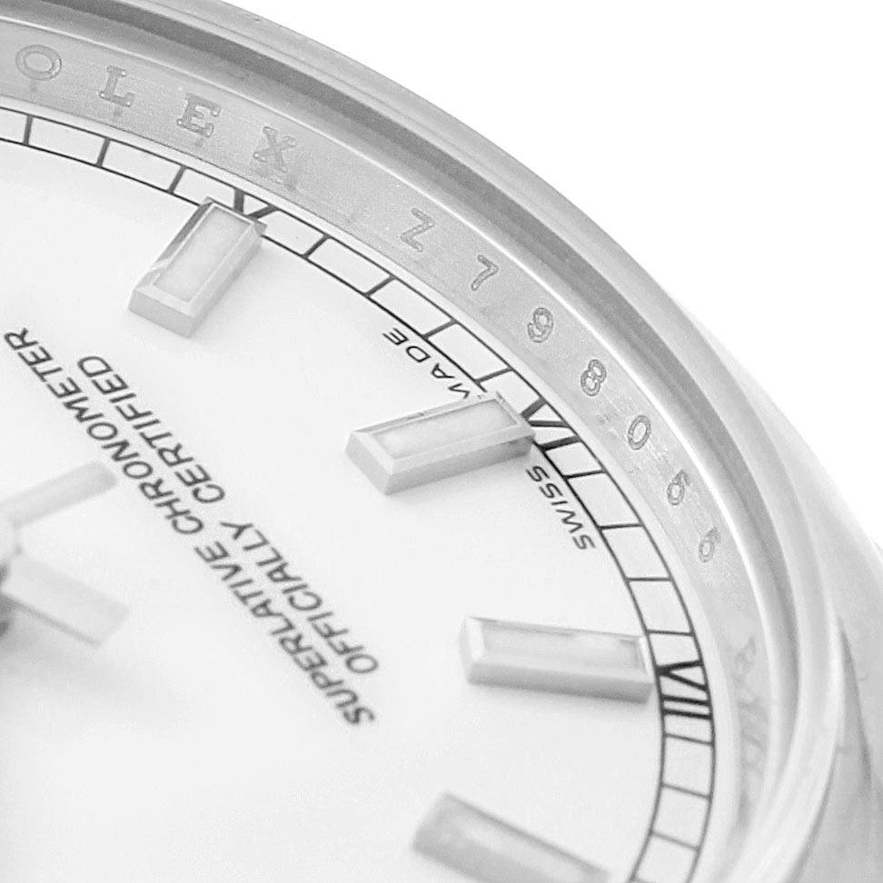 The close-up image shows the dial, markers, and part of the bezel with engravings of a Rolex Mid-Size 178240 Women's Stainless Steel White Dial 178240 Women's Stainless Steel White Dial watch.