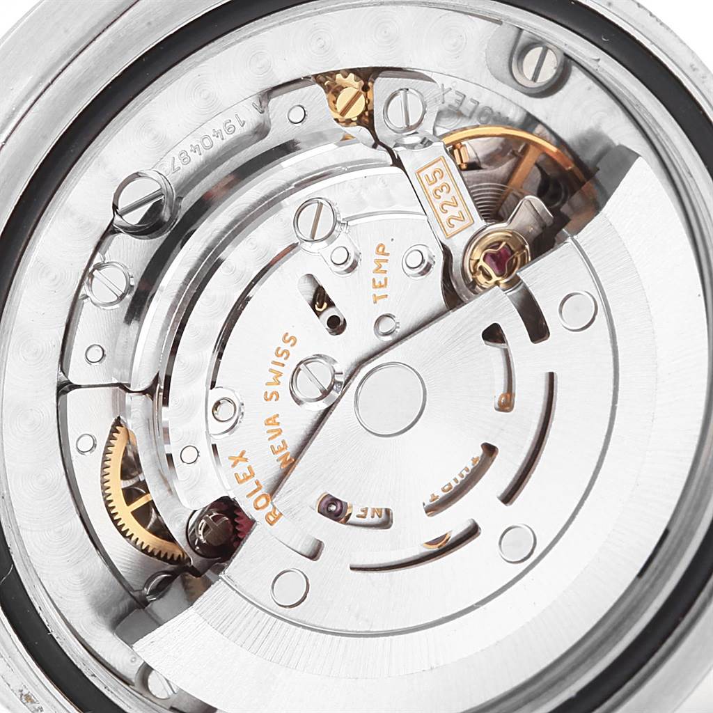 This image shows the internal mechanism of a Rolex Mid-Size 178274 Men's Stainless Steel White Dial 178274 Men's Stainless Steel White Dial model watch from a close-up angle.