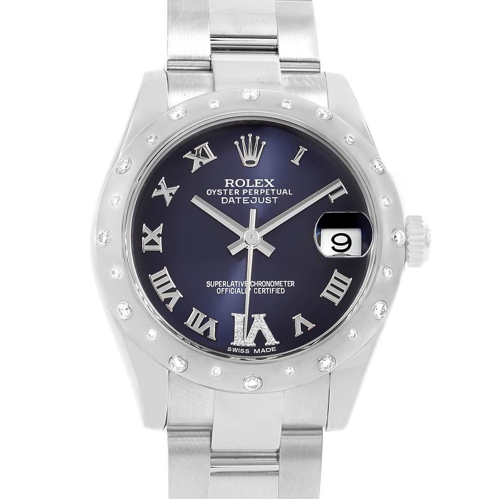 Rolex Datejust 31 Midsize Purple Dial Steel Diamond Watch 178344 | SwissWatchExpo