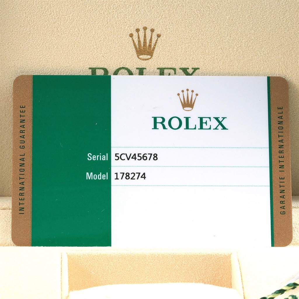 This image shows the guarantee card for a Rolex Mid-Size 178274 Women's Stainless Steel Brown Dial 178274 Women's Stainless Steel Brown Dial model 178274.